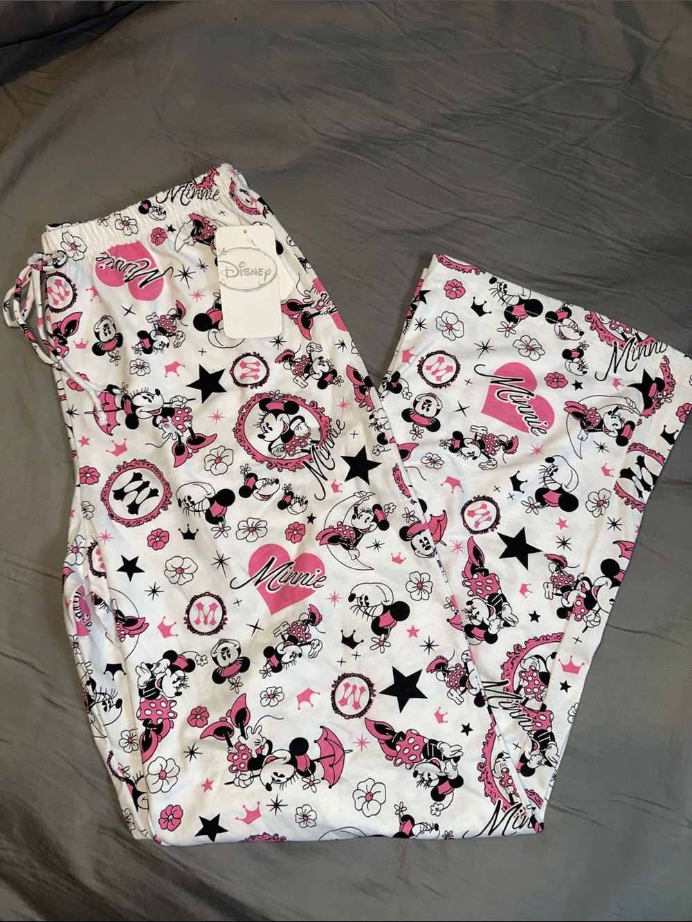 Disney Minnie Mouse White, Pink & Black Pajama Bottoms